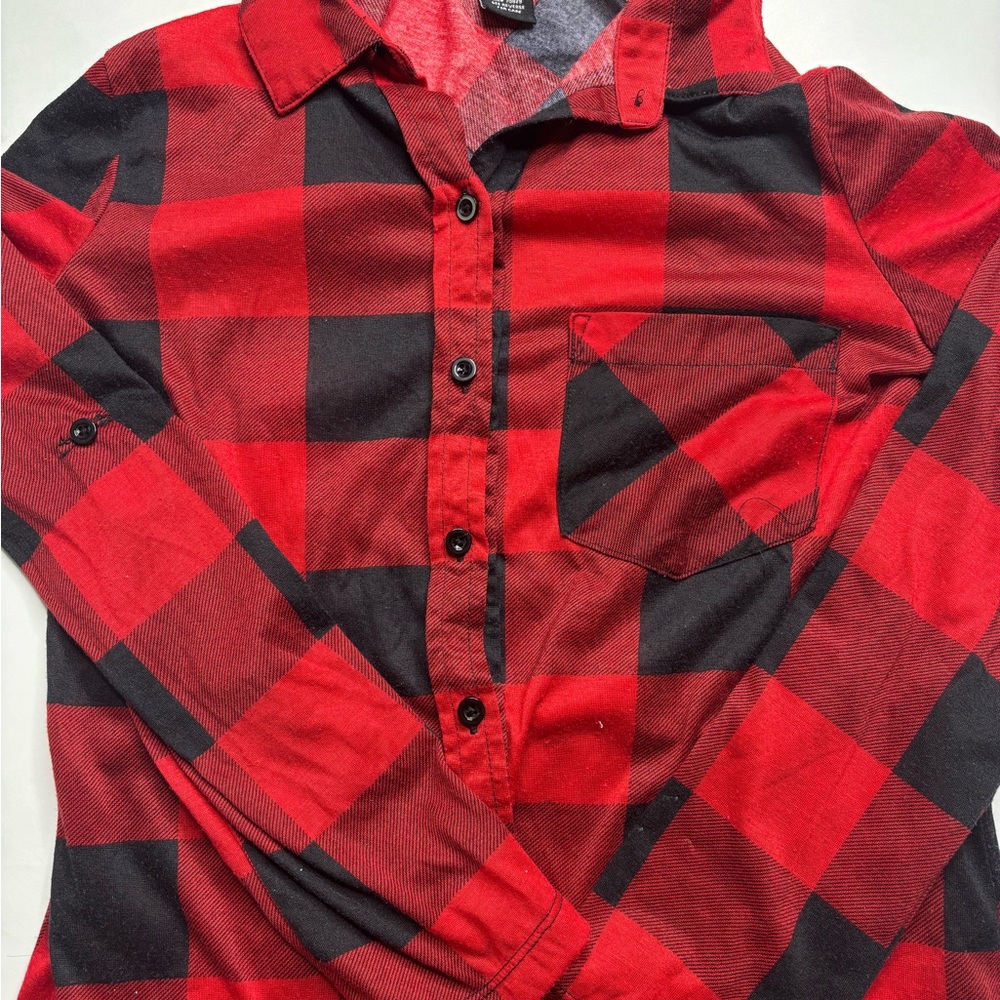 Rue21 Red and Black Plaid Women's Button Down Shirt